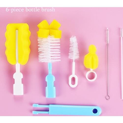 Baby bottle brush bottle brush set of six sponge plastic bottle brushes cleaner Baby Nipple 360-degree Rotating Clean Sponge