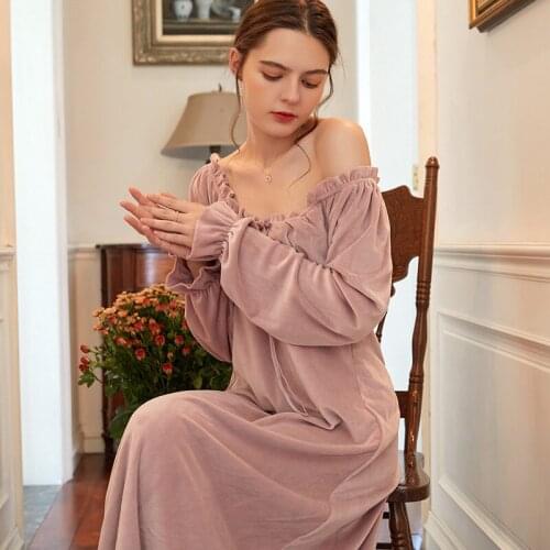 Winter Double Sided Velvet Long Sleeve Nightdress Sexy Deep V neck Ruffle Ladies Night Wear Sleep Dress Women