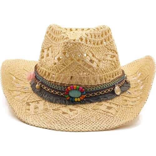 New Straw Western Cowboy Hat Hand Made Beach Felt Sunhats Party Cap For Man Woman Curling Brim Cap Sun Protection Unisex Hats