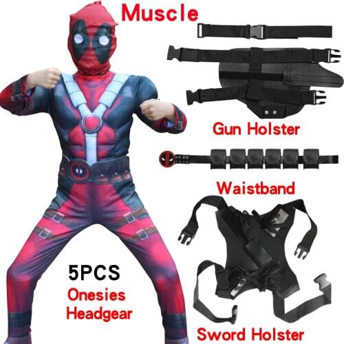 Halloween New Magic Deluxe Boys Muscle Deadpool With Mask Costume Children Movie-TV Carnival Party Cosplay For Kids Girls