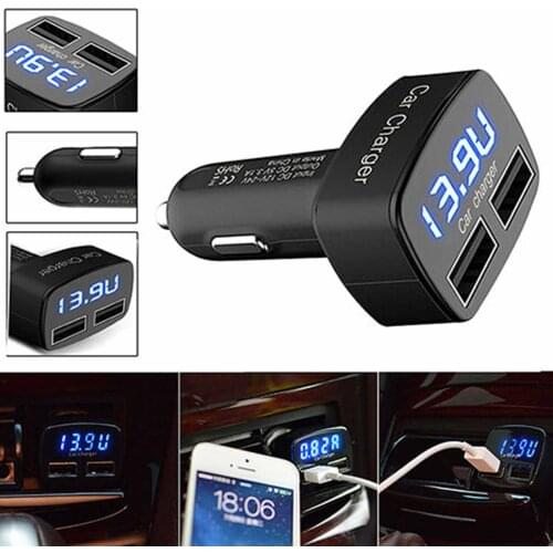 Newest DC 5V 3.1A 4 In 1 Dual USB Car Charger Adapter Voltage Tester for iPhone GPS