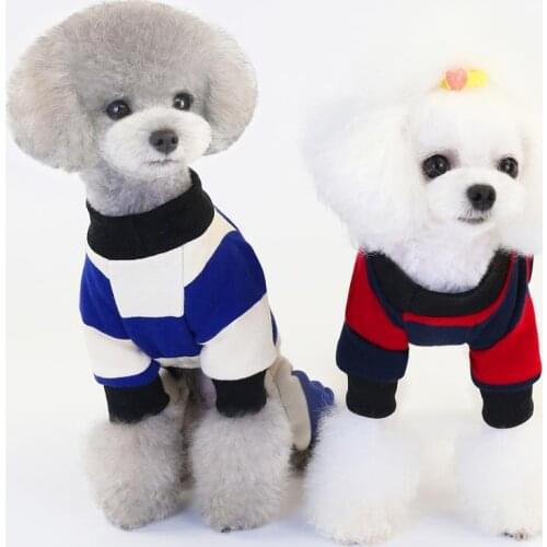 Pet clothing Dog clothing new autumn stripe home clothing pet clothing autumn and winter clothing with velvet four feet