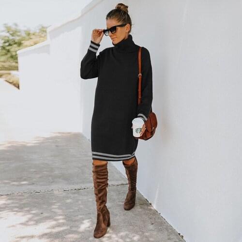 Autumn And Winter New Women High Neck Long Sleeve Knitted Dress