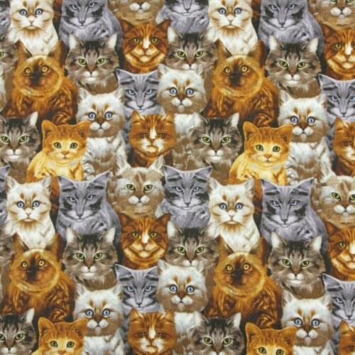 Half Yard Thin Cotton Fabric With Cartoon Simulation Cat Print, Handmade DIY Bag Garment Dress Cloth 100% Cotton CR-1039