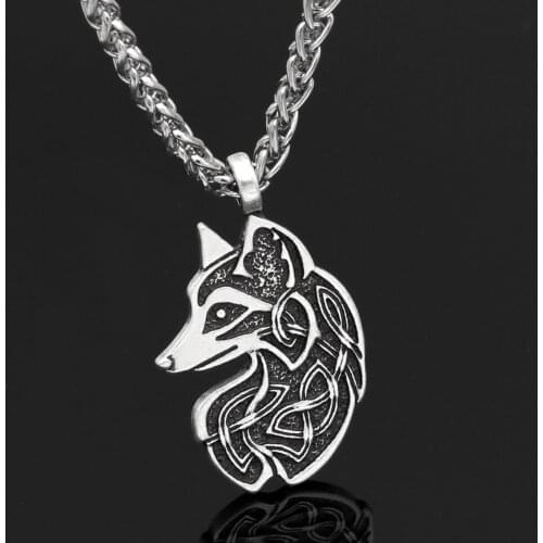 Popular Nordic Viking Celtic Wolf Head Pendant Necklace Stylish Guys Accessories Long Sweater Chain Dropshipping