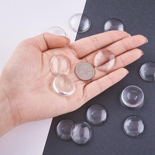 200pcs Clear Glass Cabochons Transparent Flat Round for Jewelry Cabochons Settings 24.2~24.8mm; 7.4mm(Range: 6.9~7.9mm) thick