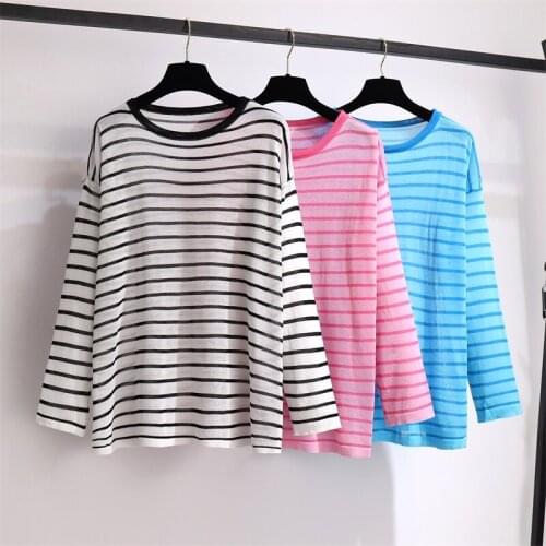O-neck Oversize Pullovers Sweaters Womens Spring New Stripe Knitted Casual Loose Soft Bottoming Female Basic Sweater Top