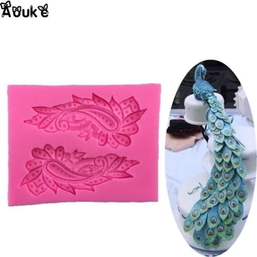 Peacock Feather 3D Shape Cake Silicone Mold Embossed Fondant Molds Chocolate Biscuits Moulds DIY Wedding Decoration Baking Tools