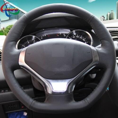 DIY Hand-Stitched Non-slip Black Leather Car Steering Wheel Cover For Peugeot 3008 2013-2015 Car Interior Accessories