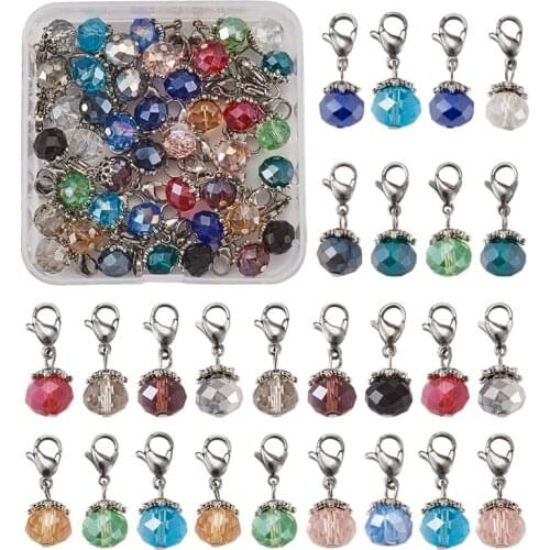 Pandahall 56pcs/box Mixed Color Electroplate Faceted Glass Pendants Charms for Jewelry Making DIY Bracelet Necklace Accessories