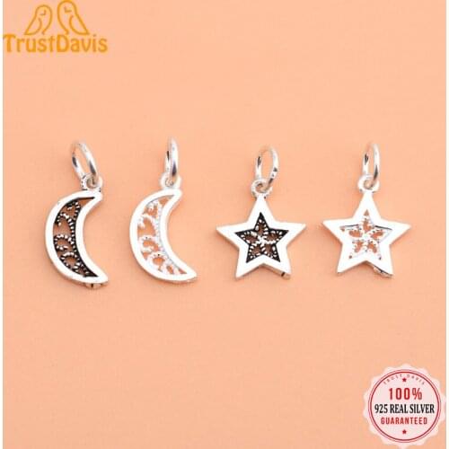 TrustDavis Real 925 Sterling Silver Fashion Sweet Moon Star Charm Pendant Handmade DIY Accessories Fine Jewelry Wholesale HY080
