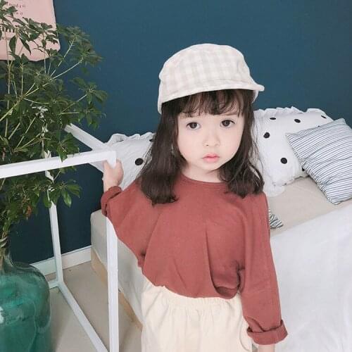 Spring childrens clothing long-sleeved new T-shirt solid color girls clothes childrens fashion round neck girls long sleeves