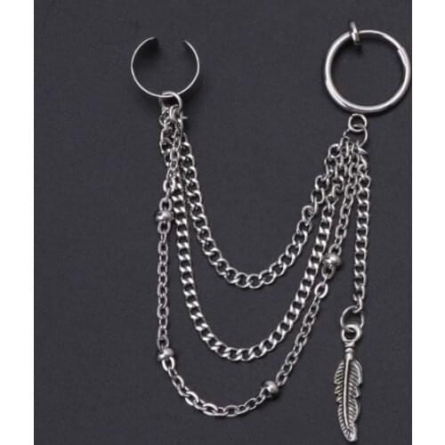 Leaf Drop Earring Bangtan Boys Double Chain Feather Drop Earrings Korean Jewelry
