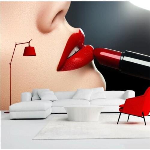 Wellyu Custom large murals fashion home improvement modern art beautiful sexy red lips close-up background wall wallpaper