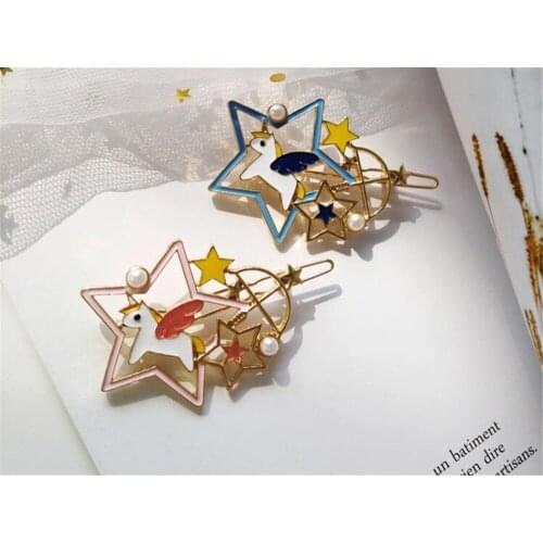 Cute Lolita Girl Unicorn Star Hair Clip Hair Accessories Hairpin Women Headwear D150