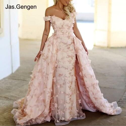 Two Piece robe de soiree Evening Dress with Detachable Train 3D Embroidery Lace Flower Sweetheart vestidos de fiesta largos 1115