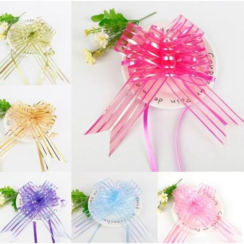 10pcs/lot 24cm Chiffon Bowknot Pull Bows Ribbons Flowers Birthday Gift Wrapping Pullbows For Wedding Party Decoration