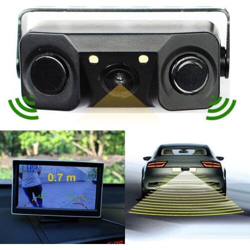 12V 3in1 Video Parking Assistance Sensor Backup Radar With Rear View Camera +2 Sensor Auto Reverse Backup Radar Detector