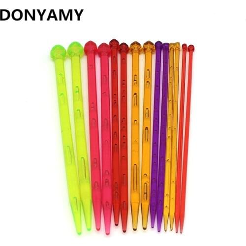 14pcs/lot Single point Straight Knitting Needle Plastic Knitted Needlework Acrylic Crystal Needles for Sweater