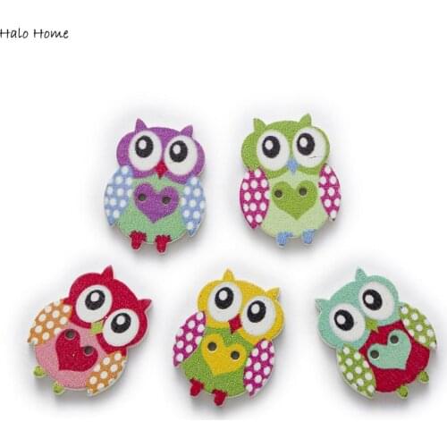 30pcs Owl Wood Buttons for Sewing Scrapbooking Clothing Headwear Handmade Crafts Home Decor Accessories DIY 25x20mm
