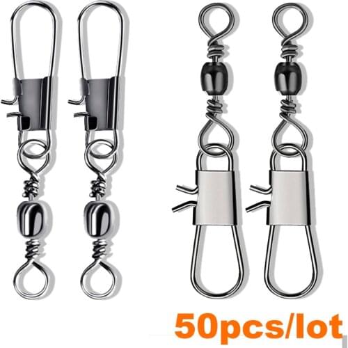 50PCS Pike Fishing Accessories Stainless Steel Fishing Connector with Bearing Rolling Swivel Snap Pins Quick Change Pin Tools