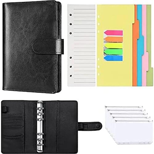 A6 PU Leather Planner Budget Binder with Page Markers for Cash Envelopes,Loose Leaf Papers, Binder Pockets and Index Dividers