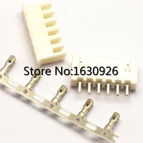 Free shipping 100Sets/Kit XH2.54-6P 6Pin Straight needle spacing 2.54mm connectors Male and Female Plug + terminals