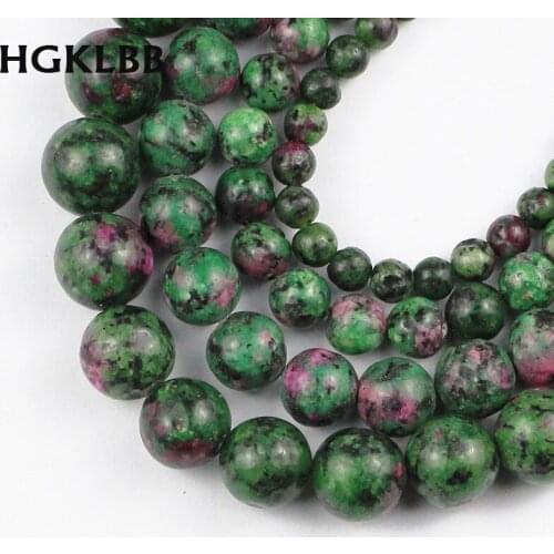 HGKLBB Natural Epidote Rub y zoisite Stone Round ball Loose beads for Jewelry making bracelet necklace DIY 4/6/8/10MM wholesale
