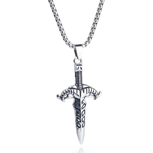Viking Knife Sword Cross Pendants Chain Around The Neck Necklace For Men Women Silver Color Necklace Gothic Punk Jewelry Gift