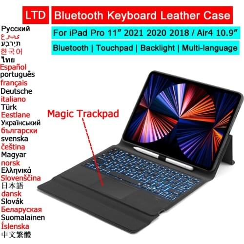 Bluetooth Magic Keyboard Mouse Case For iPad Pro 11 2021 2020 2018 Air 4 10.9 10.2 Tablet Case Trackpad Russian Arabic Keyboard