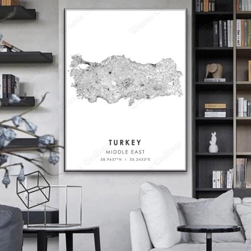 Black and White City Map The Turkey City Map Poster HD Print Wall Art Canvas Nordic Landscape Painting for Home Decor