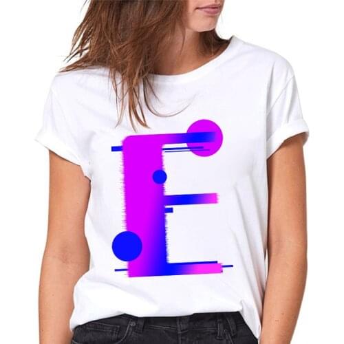 Harajuku T-shirts Women 26 English Alphabet E Print Female Tshirt Retro Harajuku Casual Ladies Tee Tops fashion Female T shirt