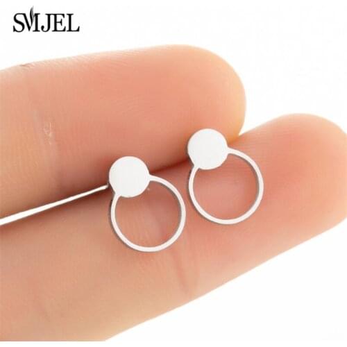 Stainless Steel Geometric Earrings for Women Fashion Punk Circle Triangle Earrings Star Jewelry Black Earings Bee
