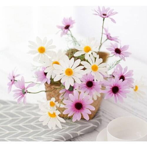 10pcs/lot Artificial 5heads Daisy Silk Flowers for Home Decoration Flower Wall Wedding Background Fake Flowers Wreath Cosmos