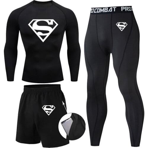 Compression Kal-El MMA Rashguard Mens Jiu Jitsu t Shirt+Pants Muay Thai Shorts Clark Kent Gym Bjj Boxing 3pcs/Sets Clothing