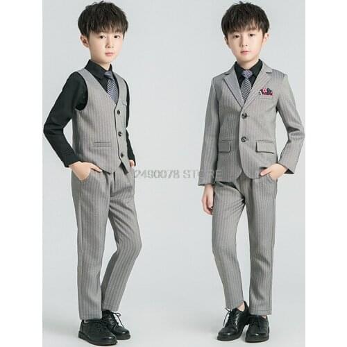 Flowers Boys Formal wedding Suit Kids Birthday Party jacket Vest Pants Clothing Set Children Piano Prom Ceremony Costume 2-12Y