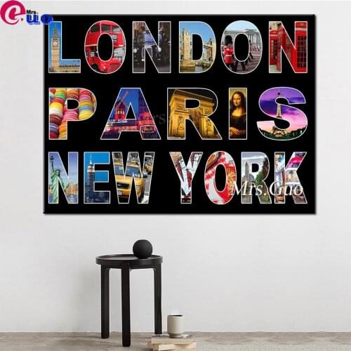 London Paris New York,Black Background Diamond Painting Kits Cross Stitch Diamond Embroidery Art Handwork Gift Home Decoration