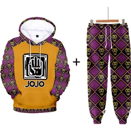 Fashion 3D JOJO Fantasy Adventure Character Set Mens and Womens Hoodies + Sports Pants Autumn Winter Boys and Girls Pullovers