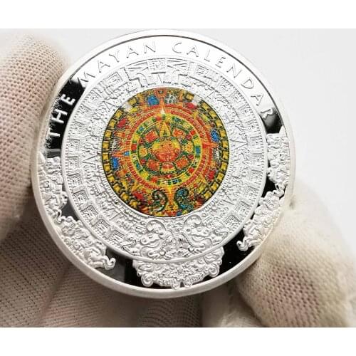Newest Silver Plated Coin Mexico Azetc Mayan Prophecy Calendar Souvenir Coin Antique Feng Shui Coin Collection