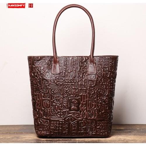 New genuine leather Women handbags cowhide fashion all-match tote bag oracle embossed commuter large capacity shoulder bags