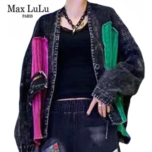 Max LuLu Autumn European 2021 Fashion Denim Jackets Women Punk Style Knitted Coats Ladies Black Buttons Streetwear Loose Clothes