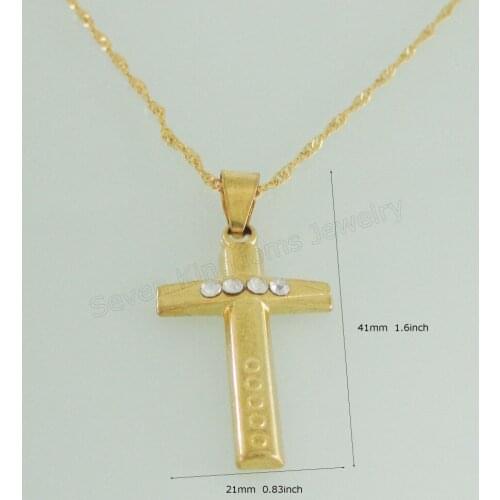 Foromance YELLOW GOLD OVERLAY COATED 18inch NECKLACE JESUS CROSS GOD CUTE CZ STONE PENDANT HANGS 41MM 1.6"