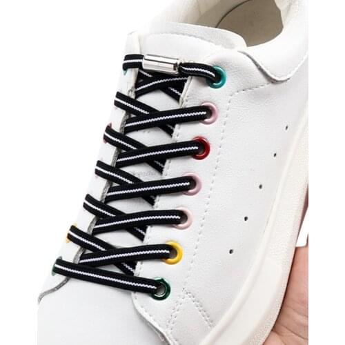 Flat No Tie Shoe laces Black White Shoelaces for Sneakers Elastic Laces without ties Kids Adult Quick lace for Shoes Rubber Band
