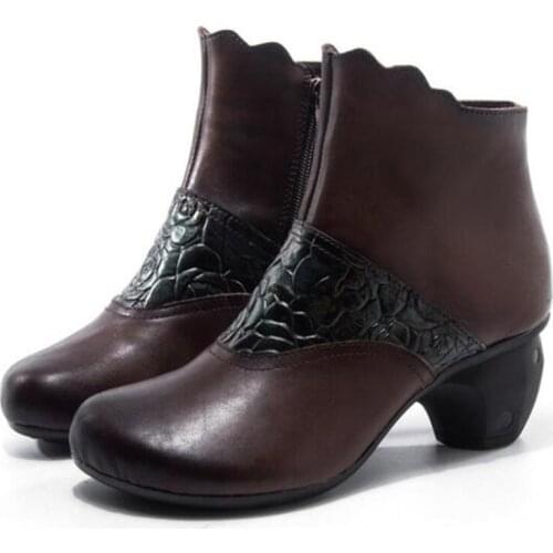 HOT New Print Top Layer Cowhide Women Leather Shoes Fashion Boots Side Zipper Comfort Autumn Winter Boots Ankle Boots Warm Shoes