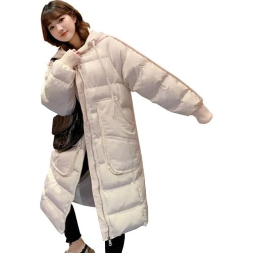 Down cotton padded jacket women loose winter parka 2020 new solid long sleeve zipper mid length Hooded thick warm female W39
