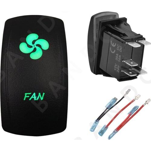 FAN 5P ON-OFF SPST Green LED Light Laser-Etched Rocker Switch for the Car Boat Marine Yacht ARB RV Buses，Jumper Wires