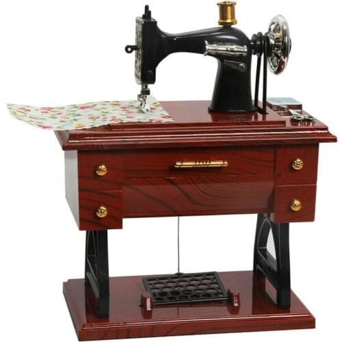 Vintage Music Box Mini Sewing Machine Style Mechanical Birthday Gift Table Decor Sewing Machine Style Mechanical Music Box