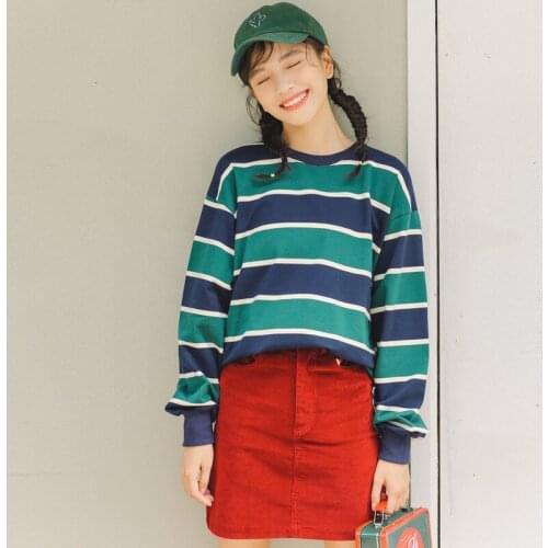 Womens T Shirts Spring Autumn Female T-shirts Clothing Long Sleeve O-neck Striped Cotton Long Style Ladies Top Tees Clothes H45