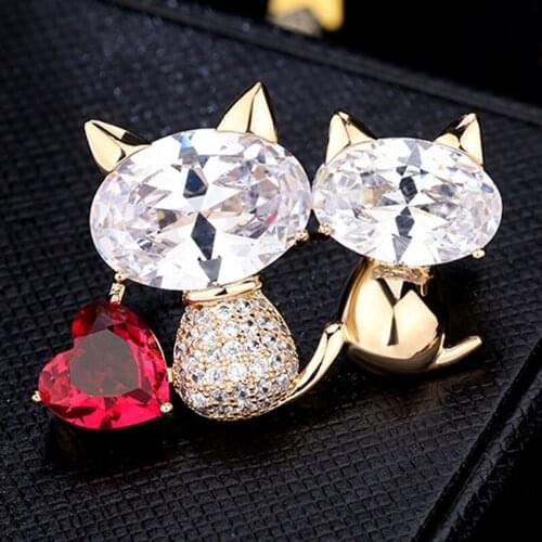 Zlxgirl Brand gold white cat brooch pins fashion womens love wedding hijab pins scarf ins Women Hat accessory