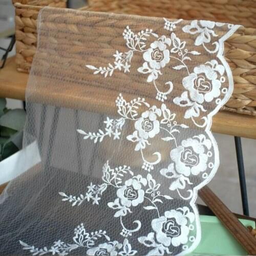 1Yard 30CM Width Rose Floral Embroidered Lace Trim Dress Curtains Textile Sewing Fabric Tulle Handmade Clothes Skirt Accessories